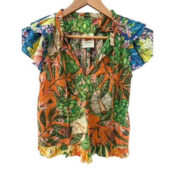 FARM Rio Caipirinha Ruffled Flutter Sleeve Blouse Multicolor Size XS - Picture 9 of 12